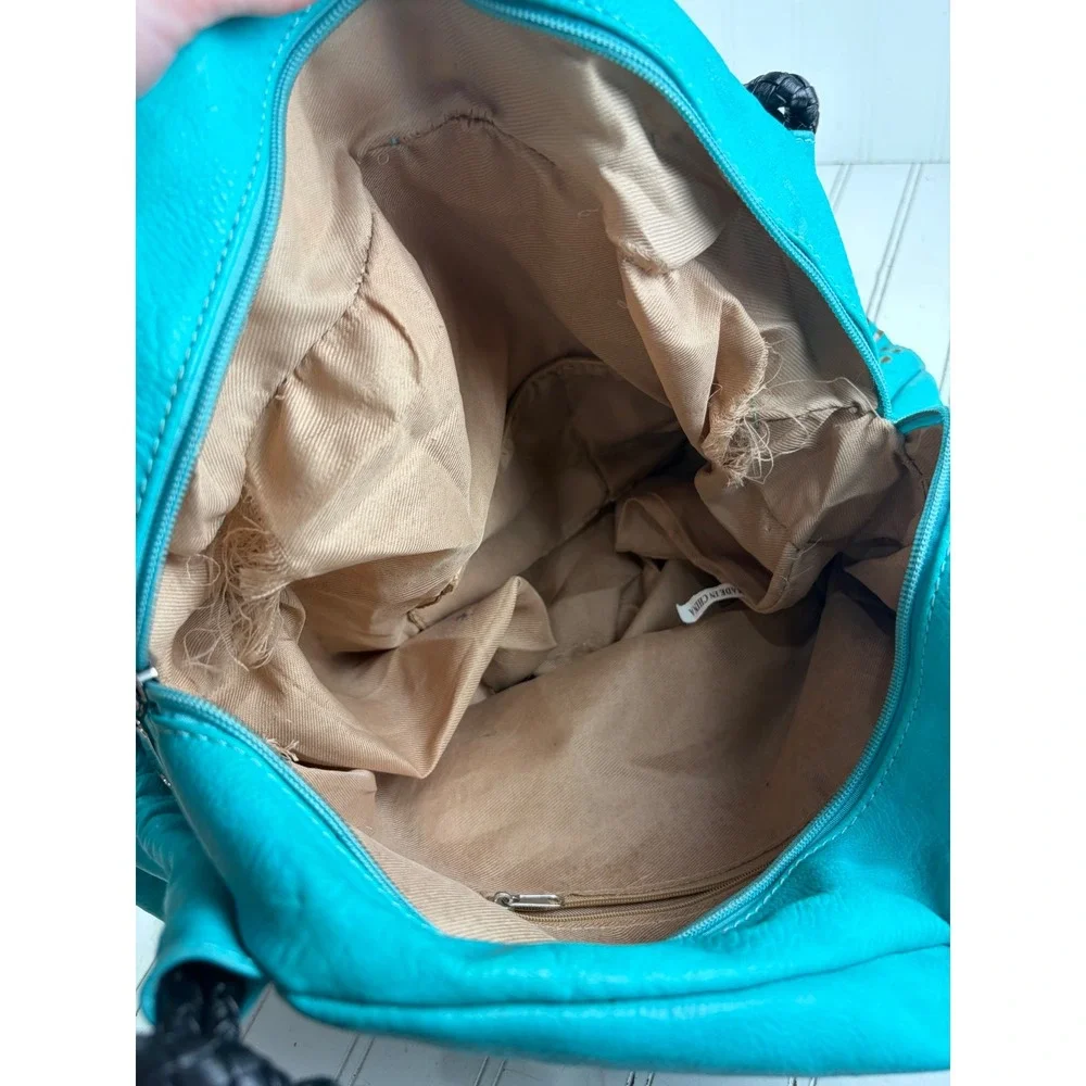 Vintage Y2K Turquoise Teal Laser Cut Hobo Shoulder Bag Purse